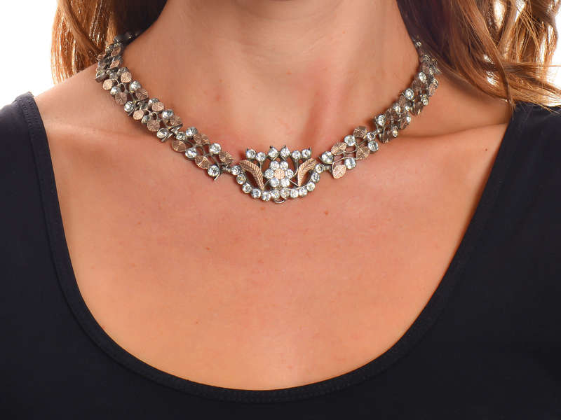 
                      
                        French Paste Rose Gold & Silver Collar & Cross c. 1840
                      
                    