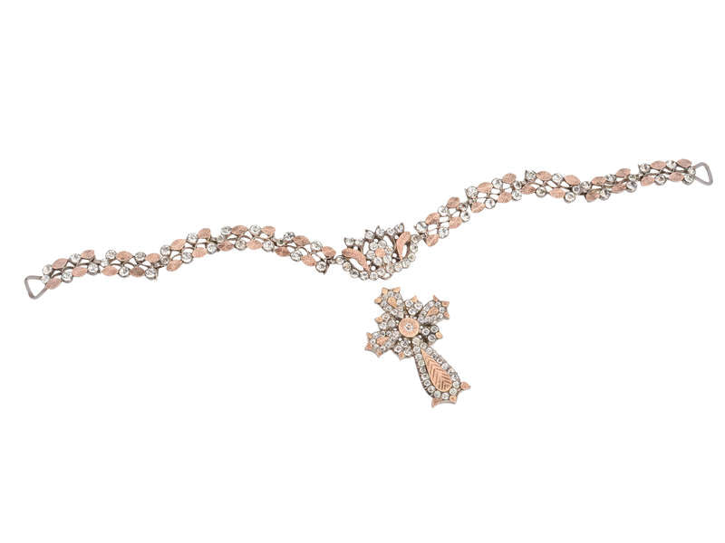 
                      
                        French Paste Rose Gold & Silver Collar & Cross c. 1840
                      
                    