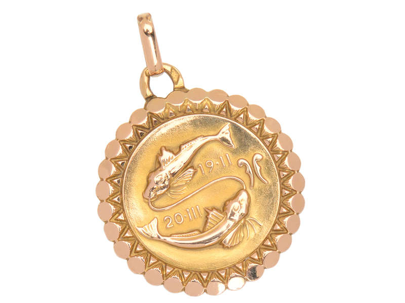 French 18k Perroud Pisces Medallion Pendant