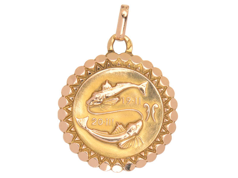 French 18k Perroud Pisces Medallion Pendant