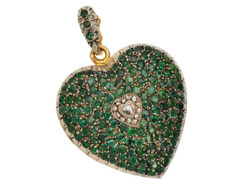 Mon Amour - French Emerald Diamond Heart Locket