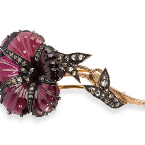 Frozen in Time - Antique Garnet Diamond Flower Brooch