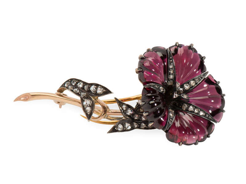 Frozen in Time - Antique Garnet Diamond Flower Brooch