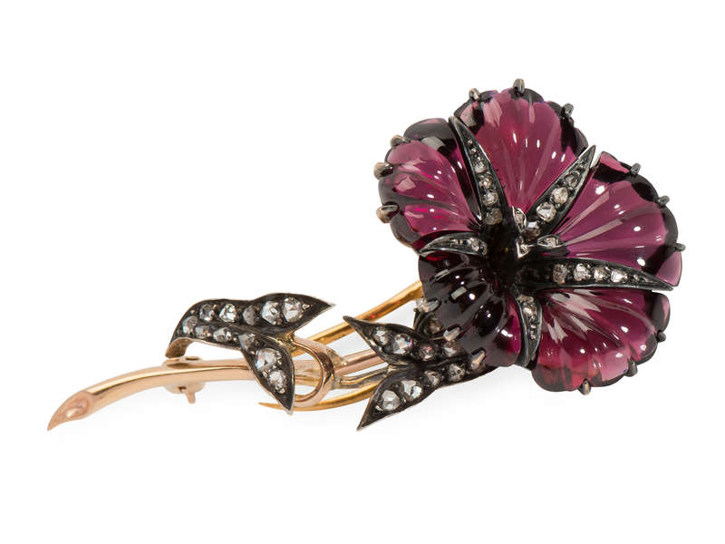Frozen in Time - Antique Garnet Diamond Flower Brooch