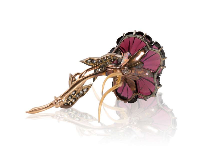 Frozen in Time - Antique Garnet Diamond Flower Brooch