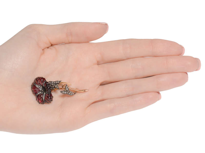 Frozen in Time - Antique Garnet Diamond Flower Brooch