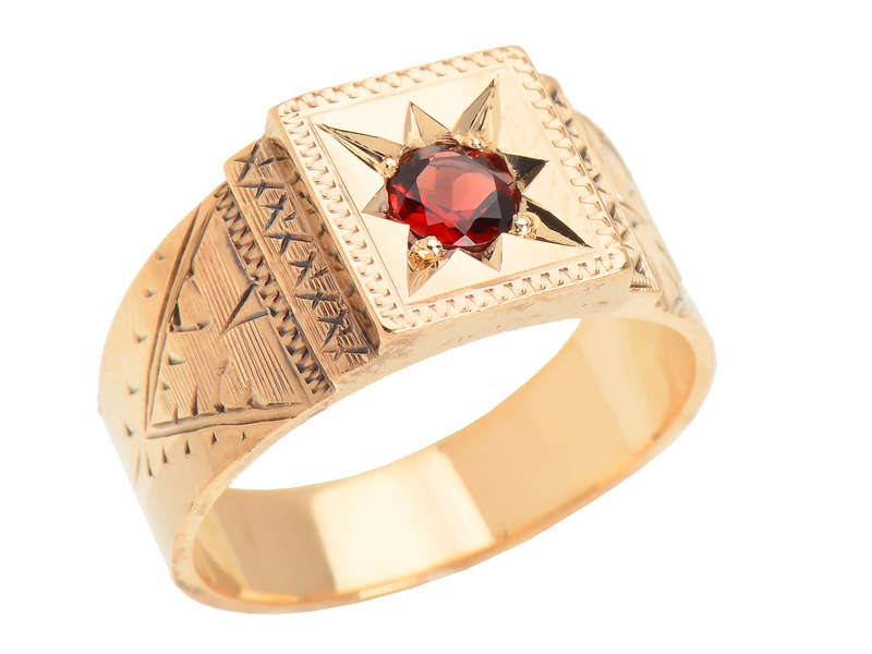 Wide Victorian Gypsy Set Garnet Ring