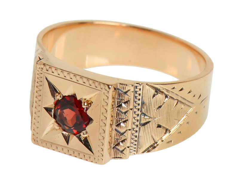 Wide Victorian Gypsy Set Garnet Ring