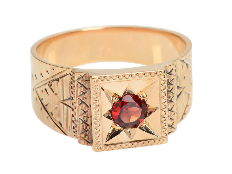Wide Victorian Gypsy Set Garnet Ring
