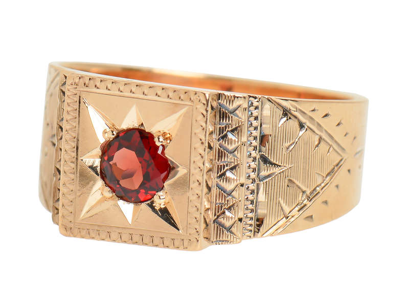 Wide Victorian Gypsy Set Garnet Ring