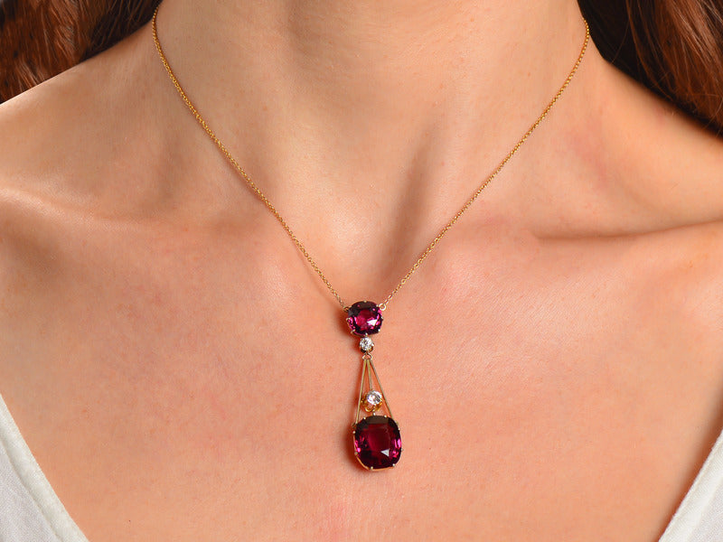 Splendour - Almandine Garnet Diamond Antique Pendant