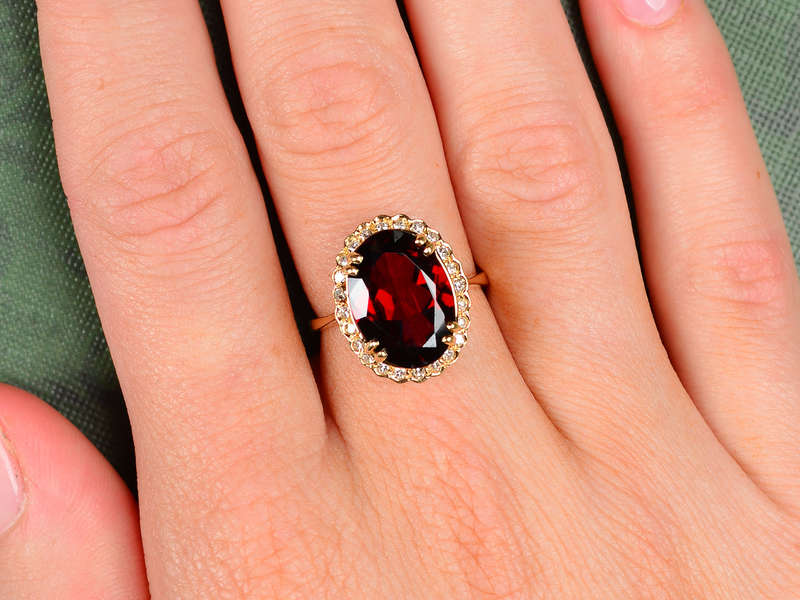 Garnet Gala - Gem Set Estate Diamond Halo Ring