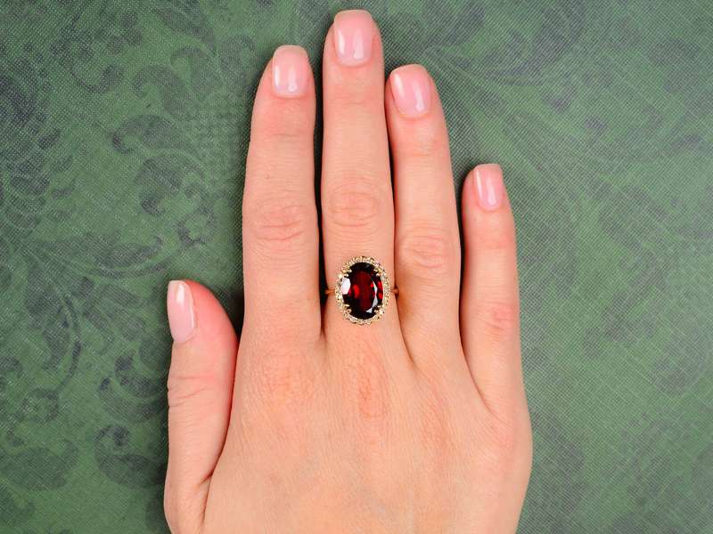 Garnet Gala - Gem Set Estate Diamond Halo Ring