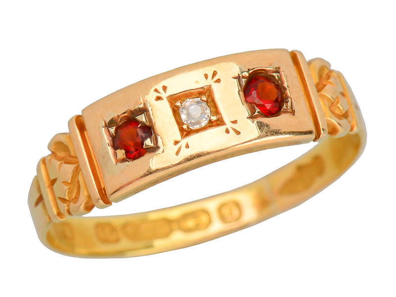 Antique 15k Garnet Diamond Ring of 1892
