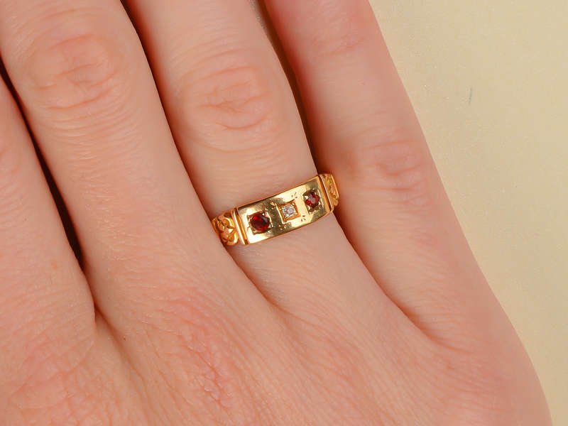 Antique 15k Garnet Diamond Ring of 1892