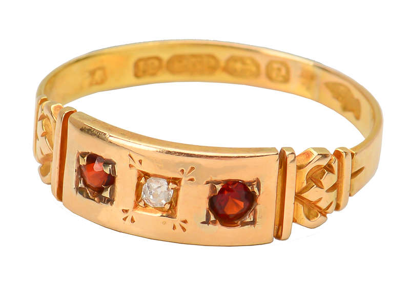 Antique 15k Garnet Diamond Ring of 1892