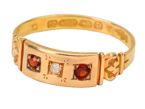 Antique 15k Garnet Diamond Ring of 1892