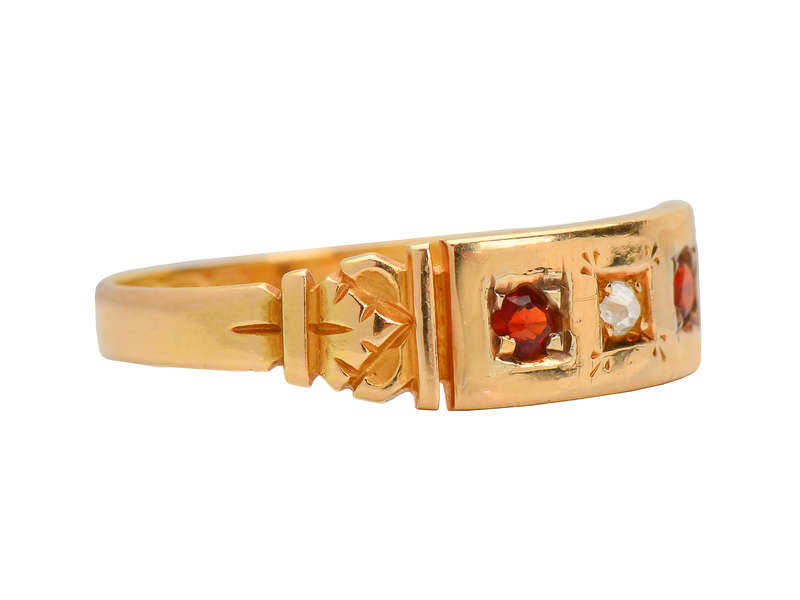 Antique 15k Garnet Diamond Ring of 1892