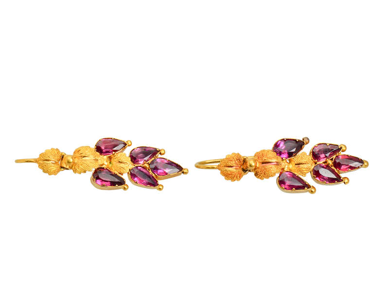 Falling Leaves - Victorian Garnet Gold Earrings