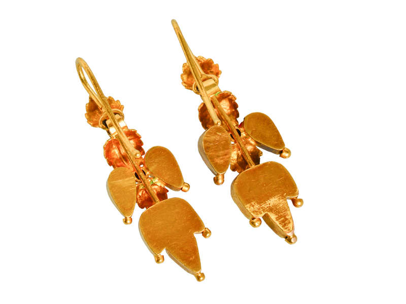Falling Leaves - Victorian Garnet Gold Earrings