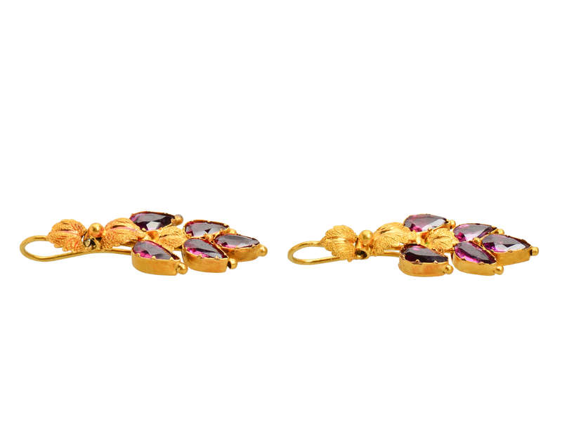 Falling Leaves - Victorian Garnet Gold Earrings