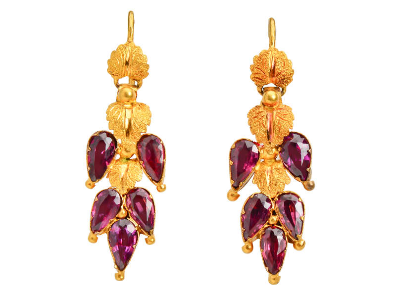 Falling Leaves - Victorian Garnet Gold Earrings