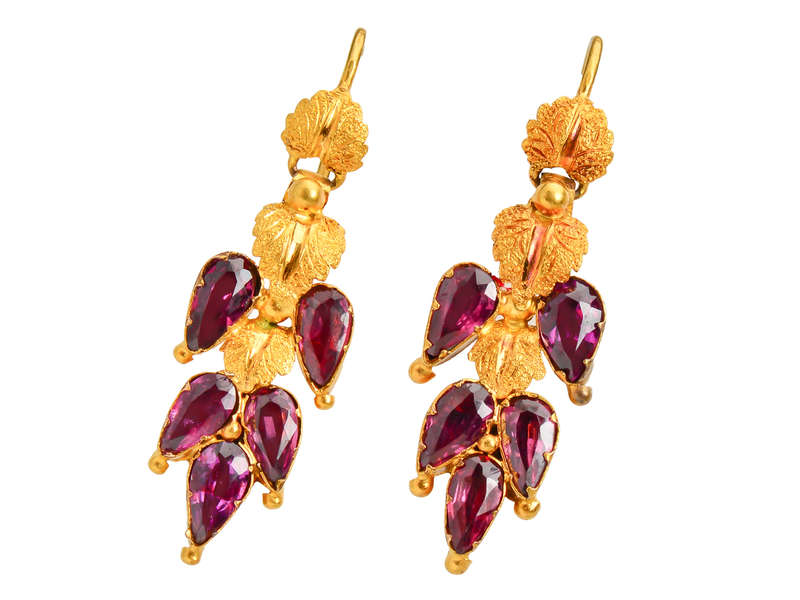 Falling Leaves - Victorian Garnet Gold Earrings