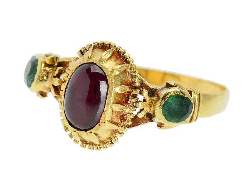 Spanish Flair - 18th Century Garnet Emerald Ring