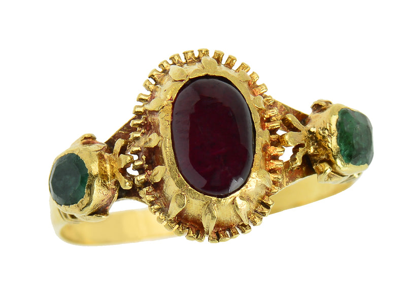 Spanish Flair - 18th Century Garnet Emerald Ring
