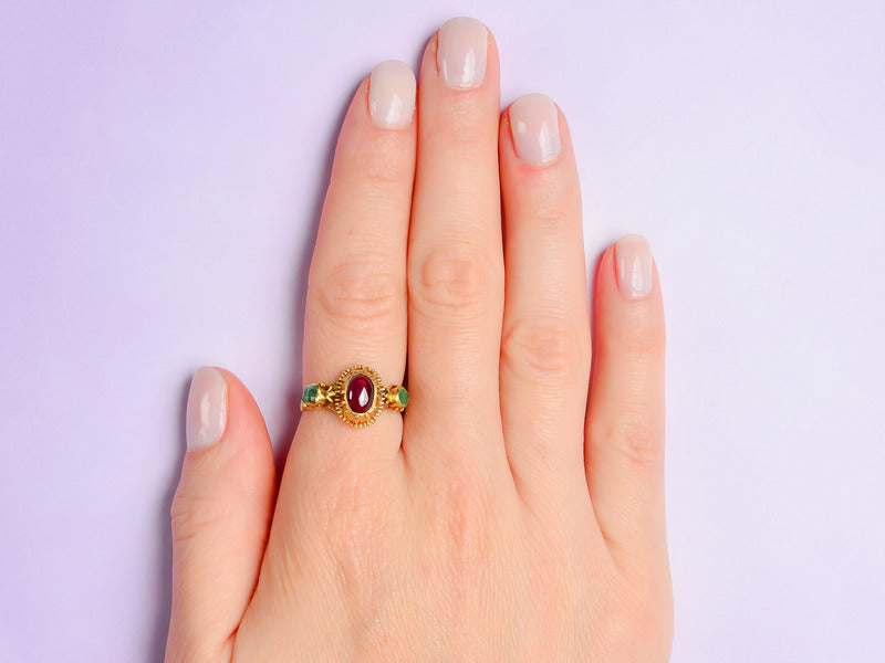 Spanish Flair - 18th Century Garnet Emerald Ring