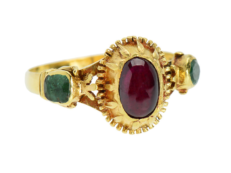 Spanish Flair - 18th Century Garnet Emerald Ring