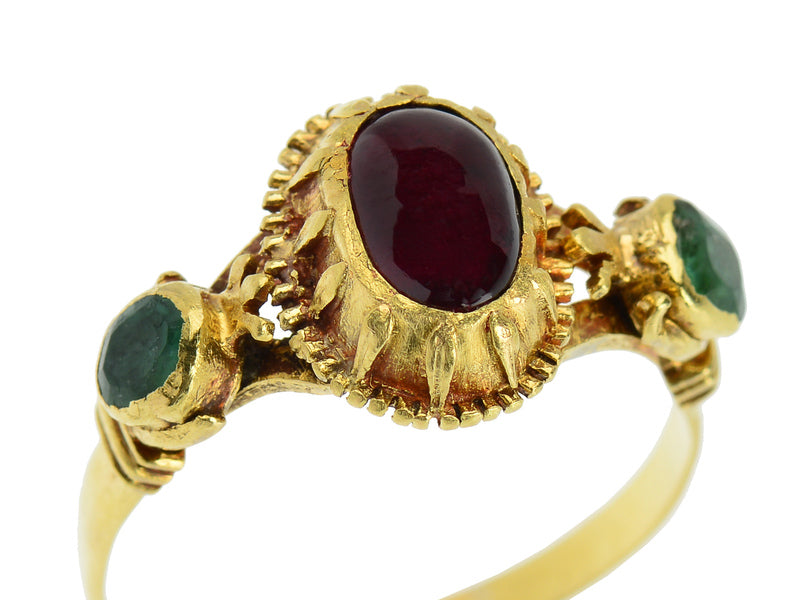 Spanish Flair - 18th Century Garnet Emerald Ring