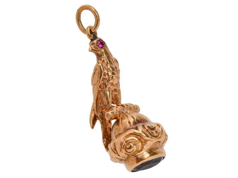 Antique Gold Falcon Garnet Seal Fob