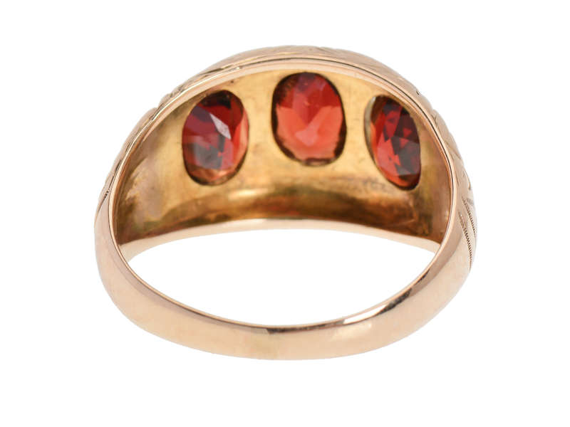 Three Garnet Unisex Rose Gold Antique Ring