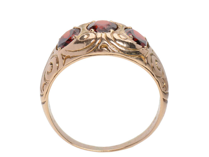 Three Garnet Unisex Rose Gold Antique Ring