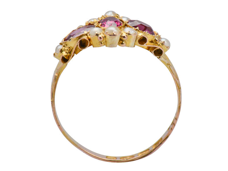 Victorian Garnet Natural Pearl Ring of 1872