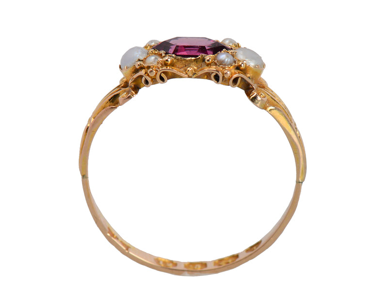English Almandine Garnet Pearl Ring of 1868