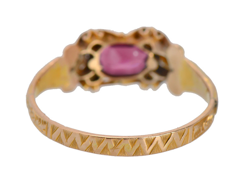 English Almandine Garnet Pearl Ring of 1868