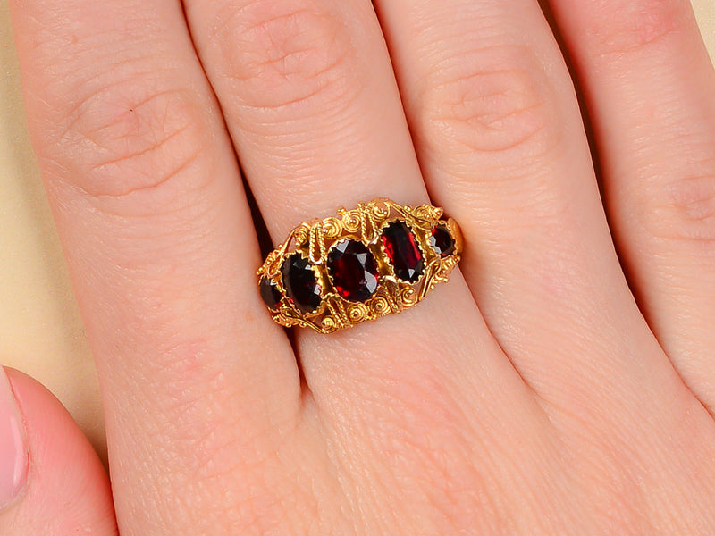 Georgian Five Stone Garnet Antique Ring