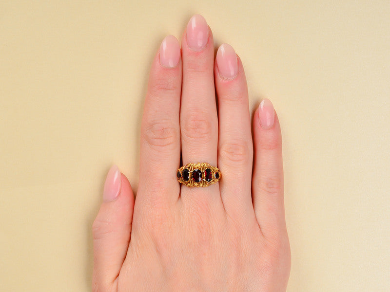 Georgian Five Stone Garnet Antique Ring