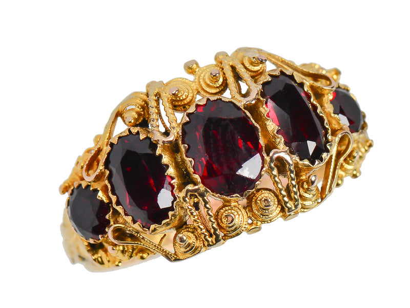 Georgian Five Stone Garnet Antique Ring