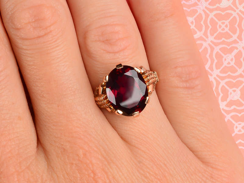 Strength - Garnet Gold Talon Claw Setting Ring