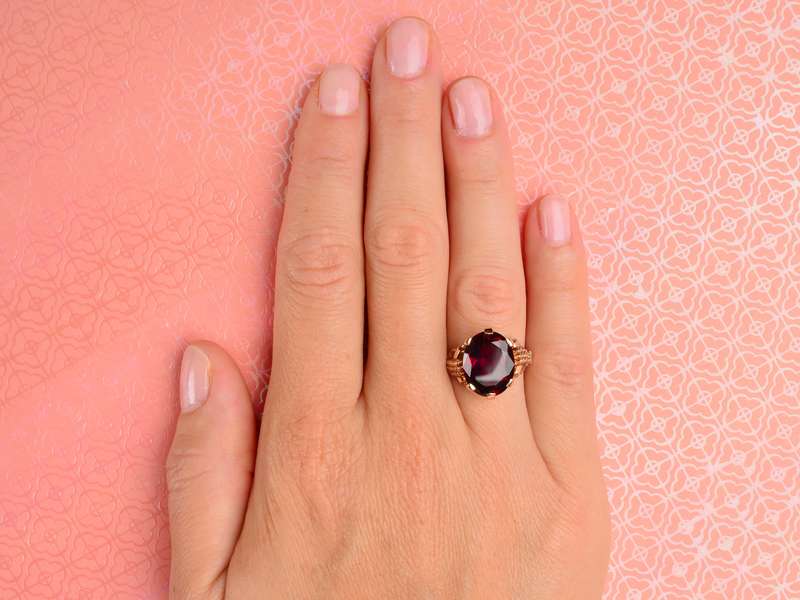 Strength - Garnet Gold Talon Claw Setting Ring