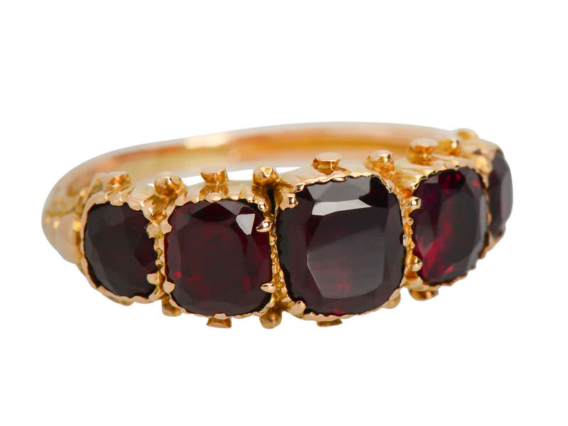 Five Stone Garnet Early Victorian Ring
