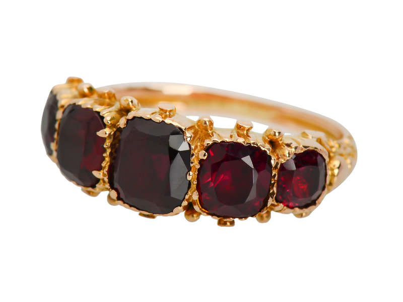 Five Stone Garnet Early Victorian Ring