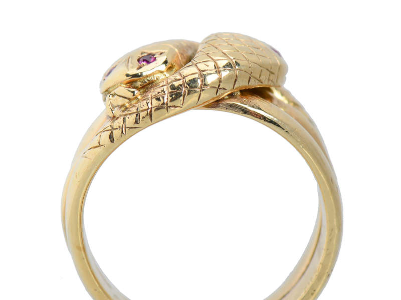 Weighty Double Snake Gold & Ruby Vintage Ring