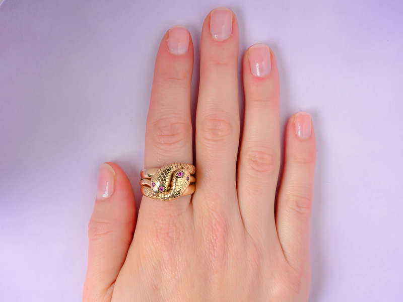 Weighty Double Snake Gold & Ruby Vintage Ring