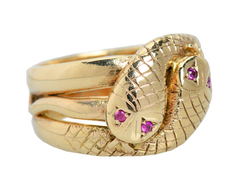 Weighty Double Snake Gold & Ruby Vintage Ring