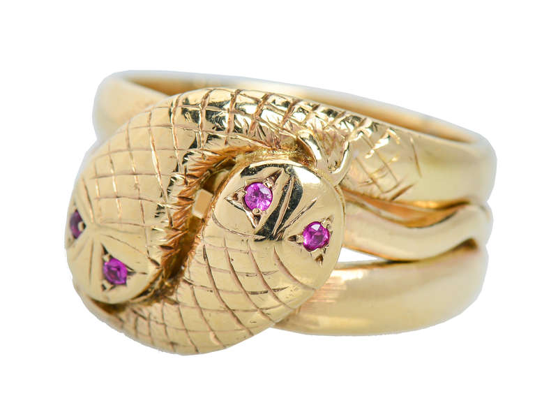 Weighty Double Snake Gold & Ruby Vintage Ring