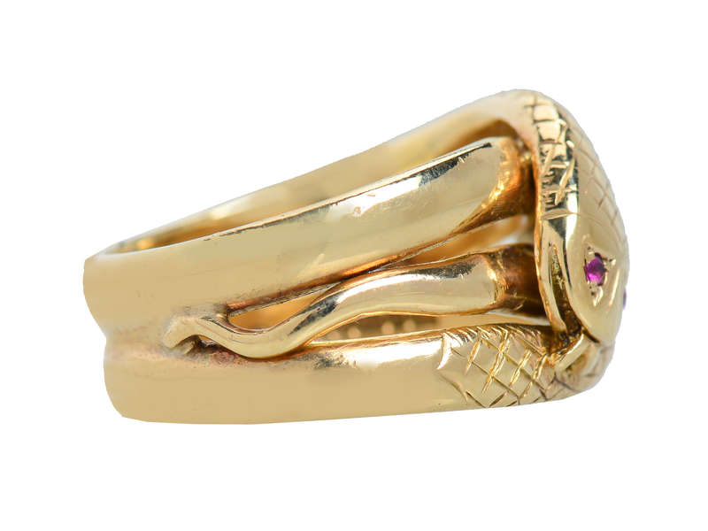 Weighty Double Snake Gold & Ruby Vintage Ring